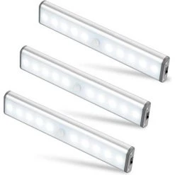 DECKON Lot De 3 Lampes 10 LED, Sans Fil, Rechargeable Par USB, Aimanté, Détecteur De Mouvement, 2 Modes D’Éclairage, Portable. Lumière De Placard, Baladeuse De Secours, Veilleuse Enfant, Appoint … [Classe énergétique A+++]