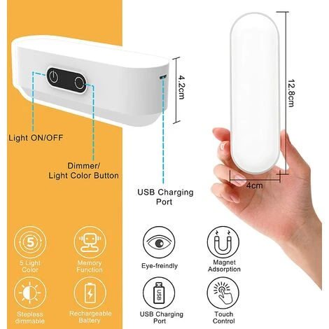 TINOR LED Lampe De Placard Dimmable Rechargeable 2000mAh Sans Fil, Lumière Réglette Led Avec 5 Couleurs D'éclairage Pour Armoire Placard Cuisine 5 TINOR LED Lampe De Placard Dimmable Rechargeable 2000mAh Sans Fil, Lumière Réglette Led Avec 5 Couleurs D'éclairage Pour Armoire Placard Cuisine – Image 5