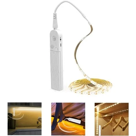 DENUOTOP LED Detecteur Mouvement Capteur, PDGROW étanche Lampe De Placard, 300cm Veilleuse, Bande LED Detecteur, 3000k Pour Meubles, Escalier, Placard, Cuisine, étagère, Armoire, Lit - Blanc Chaud 1 DENUOTOP LED Detecteur Mouvement Capteur, PDGROW étanche Lampe De Placard, 300cm Veilleuse, Bande LED Detecteur, 3000k Pour Meubles, Escalier, Placard, Cuisine, étagère, Armoire, Lit - Blanc Chaud