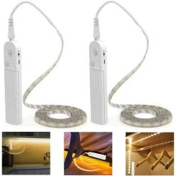 DENUOTOP Lot De 2 LED Detecteur Mouvement Capteur, PDGROW étanche Lampe De Placard, 300cm Veilleuse, Bande LED Detecteur, 6000k Pour Meubles, Escalier, Placard, Cuisine, étagère, Armoire, Lit - Blanc