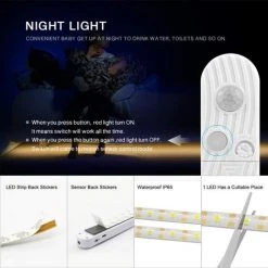 DENUOTOP Lot De 2 LED Detecteur Mouvement Capteur, PDGROW étanche Lampe De Placard, 300cm Veilleuse, Bande LED Detecteur, 6000k Pour Meubles, Escalier, Placard, Cuisine, étagère, Armoire, Lit - Blanc -Promos Réglette & réglette LED Boutique 54995571 4