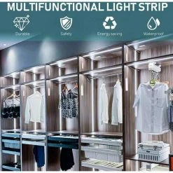 DENUOTOP Lot De 2 LED Detecteur Mouvement Capteur, PDGROW étanche Lampe De Placard, 300cm Veilleuse, Bande LED Detecteur, 6000k Pour Meubles, Escalier, Placard, Cuisine, étagère, Armoire, Lit - Blanc -Promos Réglette & réglette LED Boutique 54995571 5