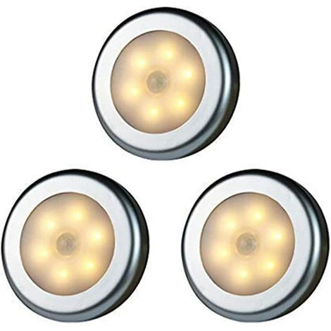 BEARSU Lampe LED Sans Fil Avec Détecteur De Mouvement Pour Placard, Escalier, Couloir, Cuisine, Chambre à Coucher (3pcs) (coquille D'argent (lumière Chaude) 1 BEARSU Lampe LED Sans Fil Avec Détecteur De Mouvement Pour Placard, Escalier, Couloir, Cuisine, Chambre à Coucher (3pcs) (coquille D'argent (lumière Chaude)