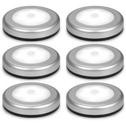 LRISHOM 3/6 Pcs Led Ultra-Lumineuses à Détecteur De Mouvement Magnétique Lampe De Nuit Murale Sans Fil à Piles Avec Tampon Adhésif Double Face, 6 Pcs - 6 Pcs