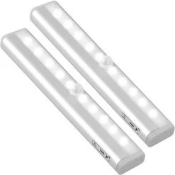 FLYME 2PCS LED Eclairage Placard Détecteur De Mouvement Avec Bande Magnétique, 10 LED Veilleuse Lumière De Placard à Piles, Éclairage D'Armoire, Éclairage Sans Fil Pour Cuisine, Escalier, Couloir