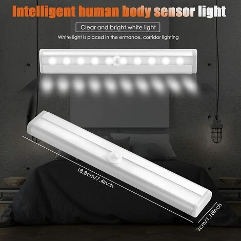 FLYME 2PCS LED Eclairage Placard Détecteur De Mouvement Avec Bande Magnétique, 10 LED Veilleuse Lumière De Placard à Piles, Éclairage D'Armoire, Éclairage Sans Fil Pour Cuisine, Escalier, Couloir 2 FLYME 2PCS LED Eclairage Placard Détecteur De Mouvement Avec Bande Magnétique, 10 LED Veilleuse Lumière De Placard à Piles, Éclairage D'Armoire, Éclairage Sans Fil Pour Cuisine, Escalier, Couloir – Image 2