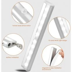 FLYME 2PCS LED Eclairage Placard Détecteur De Mouvement Avec Bande Magnétique, 10 LED Veilleuse Lumière De Placard à Piles, Éclairage D'Armoire, Éclairage Sans Fil Pour Cuisine, Escalier, Couloir 8 FLYME 2PCS LED Eclairage Placard Détecteur De Mouvement Avec Bande Magnétique, 10 LED Veilleuse Lumière De Placard à Piles, Éclairage D'Armoire, Éclairage Sans Fil Pour Cuisine, Escalier, Couloir -Promos Réglette & réglette LED Boutique 57482249 4