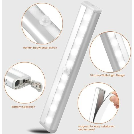 FLYME 2PCS LED Eclairage Placard Détecteur De Mouvement Avec Bande Magnétique, 10 LED Veilleuse Lumière De Placard à Piles, Éclairage D'Armoire, Éclairage Sans Fil Pour Cuisine, Escalier, Couloir 4 FLYME 2PCS LED Eclairage Placard Détecteur De Mouvement Avec Bande Magnétique, 10 LED Veilleuse Lumière De Placard à Piles, Éclairage D'Armoire, Éclairage Sans Fil Pour Cuisine, Escalier, Couloir – Image 4
