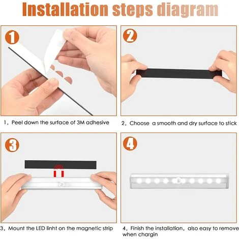 FLYME 2PCS LED Eclairage Placard Détecteur De Mouvement Avec Bande Magnétique, 10 LED Veilleuse Lumière De Placard à Piles, Éclairage D'Armoire, Éclairage Sans Fil Pour Cuisine, Escalier, Couloir 5 FLYME 2PCS LED Eclairage Placard Détecteur De Mouvement Avec Bande Magnétique, 10 LED Veilleuse Lumière De Placard à Piles, Éclairage D'Armoire, Éclairage Sans Fil Pour Cuisine, Escalier, Couloir – Image 5
