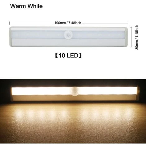QERSTA 10LED Lumière De Capteur De Mouvement Armoire Lit Lampe Sous Meuble Chambre Nuit Led Placard Escalier Cuisine Éclairage À La Maison 4 QERSTA 10LED Lumière De Capteur De Mouvement Armoire Lit Lampe Sous Meuble Chambre Nuit Led Placard Escalier Cuisine Éclairage À La Maison – Image 4