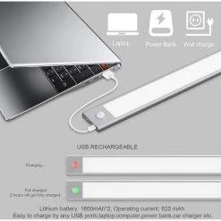 FR-LIFE BR-Vie Lampe De Placard 113 LED 60cm, Sans Fil, Rechargeable Par USB, Aimanté, Détecteur De Mouvement, 3 Modes D’Éclairage, Portable, Lumière De Placard, Baladeuse De Secours, 6000K, Argent [Classe énergétique G] -Promos Réglette & réglette LED Boutique 58701621 4