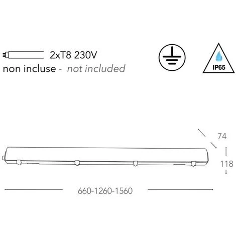 INTEC LIGHT Plafonnier étanche ATLANTIC Double Tube LED 2xT8 IP65 Polycarbonate 150cm 5 INTEC LIGHT Plafonnier étanche ATLANTIC Double Tube LED 2xT8 IP65 Polycarbonate 150cm – Image 5