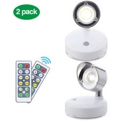 MANTA Lot De 2 Spots LED Sous Meuble éclairage Armoire Sans Fil Pour Placards Avec Télécommande/bouton à Intensité Variable Veilleuse