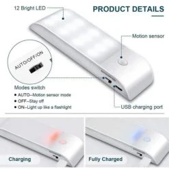 ELLE Lumière Automatique, Lumière De Détection De Mouvement Portable, Veilleuse Multimode 12 LED USB Rechargeable Avec Aimant Pour Armoire/couloir/escalier/lecture(lumière Froide) 9 ELLE Lumière Automatique, Lumière De Détection De Mouvement Portable, Veilleuse Multimode 12 LED USB Rechargeable Avec Aimant Pour Armoire/couloir/escalier/lecture(lumière Froide) -Promos Réglette & réglette LED Boutique 59993156 5