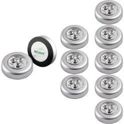 PESCE ® Lot De 10 Spot Lampe LED Éclairage De Nuit Autocollant Alimenté Par 3 Piles/Batteries Pour Penderie/Placard/Étagère/Entrée/Cuisine/Passage