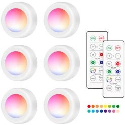 TANCYCO 16 Couleurs Changeantes LED RVB Sous Armoire Lampe Rondelle 6 Pièces Avec 2 * Contrôleur 10 Niveaux De Luminosité Réglable Intensité Variable 120 Minutes Prise En Charge 16 Couleurs Changeantes/flash/fondu 2 Modes D'éclairage
