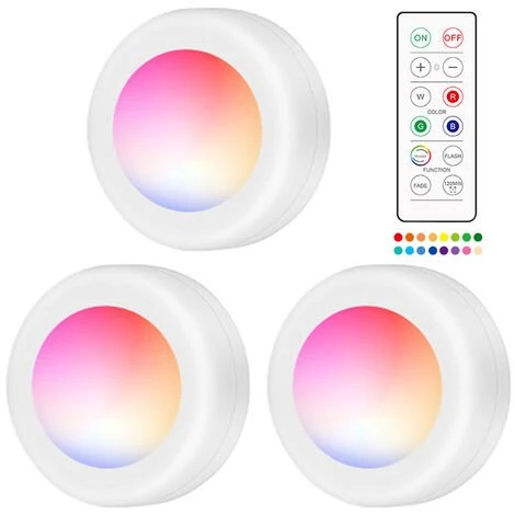 TANCYCO 16 Couleurs Changeantes LED RVB Sous Armoire Lampe Puck Light 3 Pièces Avec Contrôleur 10 Niveaux De Luminosité Réglable Intensité Variable 120 Minutes Prise En Charge 16 Couleurs Changeantes/flash/fondu 2 Modes D'éclairage 3* 1 TANCYCO 16 Couleurs Changeantes LED RVB Sous Armoire Lampe Puck Light 3 Pièces Avec Contrôleur 10 Niveaux De Luminosité Réglable Intensité Variable 120 Minutes Prise En Charge 16 Couleurs Changeantes/flash/fondu 2 Modes D'éclairage 3*