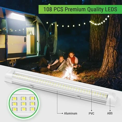 PERLE RARE 2PCS 12V LED Intérieur Light Bar Car Lighting 108LED Avec On / Off Switch Pour Van Camping Truck Boat (2PCS) 2 PERLE RARE 2PCS 12V LED Intérieur Light Bar Car Lighting 108LED Avec On / Off Switch Pour Van Camping Truck Boat (2PCS) – Image 2