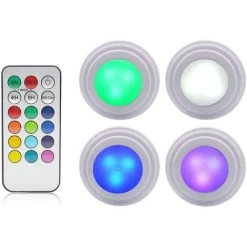 CARILLONSàVENT 4 Pièces D'éclairage D'armoire Lumière LED Télécommande Sans Fil Luminosité Réglable LED Pour Machine à Laver Éclairage D'armoire Télécommande Lumière Ambiante Lumière Ambiante Pat Lumière Colorée Armoire De Chambre à Coucher Veilleuse De Chevet Lumière T