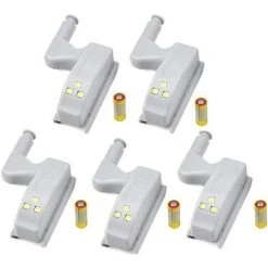 WAVE LED Charnière Lumière Universelle Maison Cuisine Bureau Porte Lumière Hôtel Armoire Placard Commutateur Automatique Cool Blanc Éclairage Lampe Placard Nuit Lumière (Piles Incluses, 5 PCS)