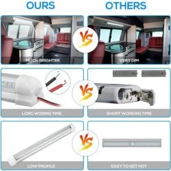 THSINDE 2 Pcs LED Intérieur Barre Lumineuse Éclairage Intérieur 108LED 12V Blanc Barre Lumineuse Avec Interrupteur Marche/Arrêt, Convient Pour Voiture RV Cuisine Armoire -Promos Réglette & réglette LED Boutique 64695198 5