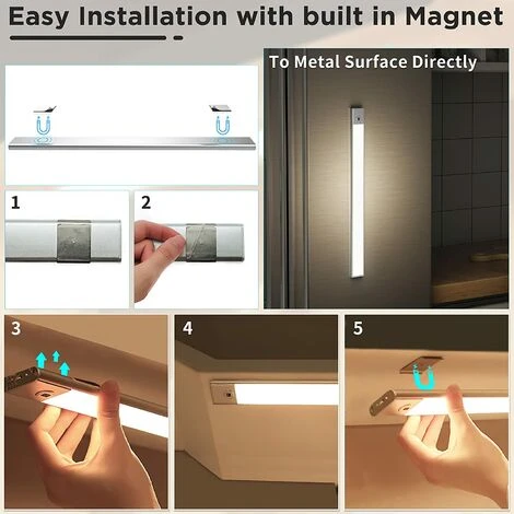 CESIèCLEFOU Led Lampe Dimmable De Placard 30cm, Applique Murale Sans Fil Avec Capteur De Main Interieur, Lumière Réglette Led Rechargeable Sous Meuble Cuisine Lefou 3 CESIèCLEFOU Led Lampe Dimmable De Placard 30cm, Applique Murale Sans Fil Avec Capteur De Main Interieur, Lumière Réglette Led Rechargeable Sous Meuble Cuisine Lefou – Image 3