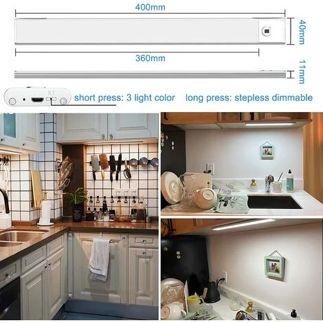 CESIèCLEFOU Led Lampe Dimmable De Placard 30cm, Applique Murale Sans Fil Avec Capteur De Main Interieur, Lumière Réglette Led Rechargeable Sous Meuble Cuisine Lefou 4 CESIèCLEFOU Led Lampe Dimmable De Placard 30cm, Applique Murale Sans Fil Avec Capteur De Main Interieur, Lumière Réglette Led Rechargeable Sous Meuble Cuisine Lefou – Image 4
