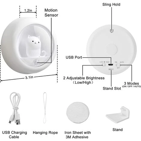 OSQI Veilleuse à Détecteur De Mouvement Rechargeable - Veilleuses Magnétiques Luminosité Réglable Stick-Anywhere Chat Lampe Pour Mur Chambre Armoire Placard Escaliers 5 OSQI Veilleuse à Détecteur De Mouvement Rechargeable - Veilleuses Magnétiques Luminosité Réglable Stick-Anywhere Chat Lampe Pour Mur Chambre Armoire Placard Escaliers – Image 5