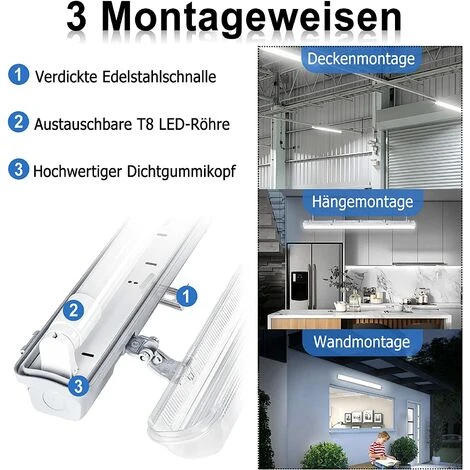 UISEBRT Luminaire LED Pour Pièces Humides 120 Cm, 1 X 18 W Tube LED Pour Atelier, Plafonnier Pour Bureau, Entrepôt, Cuisine, Parking, En Plein Air (120 Cm, 1 X 18 W Blanc Froid) 3 UISEBRT Luminaire LED Pour Pièces Humides 120 Cm, 1 X 18 W Tube LED Pour Atelier, Plafonnier Pour Bureau, Entrepôt, Cuisine, Parking, En Plein Air (120 Cm, 1 X 18 W Blanc Froid) – Image 3