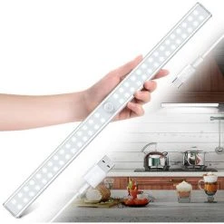 YEURIé Lampe De Placard 60 LEDs Rechargeable,1000mAh Batterie Lumière D'Armoire Eclairage Placard,lampe Placard Sans Fil à Détecteur De Mouvement,Bande Magnetique Adhésive Veilleuse