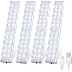 MEZHENG Lampe De Placard 24 LED, Sans Fil, Rechargeable Par USB, Aimanté, Détecteur De Mouvement, 4 Modes D’Éclairage, Portable. Lumière De Placard, Baladeuse De Secours, Veilleuse Enfant (Blanc)