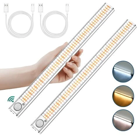 MEZHENG Lampe De Placard 160 LED, 2Pcs Lampe LED Detecteur De Mouvement Avec 3 Couleurs, Rechargeable USB Lumiere LED Avec 4 Modes Et Bande Magnetique Adhésive, Pour Garde-robe / Escaliers / Cuisine (#1) 1 MEZHENG Lampe De Placard 160 LED, 2Pcs Lampe LED Detecteur De Mouvement Avec 3 Couleurs, Rechargeable USB Lumiere LED Avec 4 Modes Et Bande Magnetique Adhésive, Pour Garde-robe / Escaliers / Cuisine (#1)