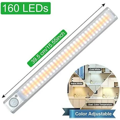 MEZHENG Lampe De Placard 160 LED, 2Pcs Lampe LED Detecteur De Mouvement Avec 3 Couleurs, Rechargeable USB Lumiere LED Avec 4 Modes Et Bande Magnetique Adhésive, Pour Garde-robe / Escaliers / Cuisine (#1) 2 MEZHENG Lampe De Placard 160 LED, 2Pcs Lampe LED Detecteur De Mouvement Avec 3 Couleurs, Rechargeable USB Lumiere LED Avec 4 Modes Et Bande Magnetique Adhésive, Pour Garde-robe / Escaliers / Cuisine (#1) – Image 2