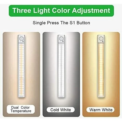 MEZHENG Lampe De Placard 160 LED, 2Pcs Lampe LED Detecteur De Mouvement Avec 3 Couleurs, Rechargeable USB Lumiere LED Avec 4 Modes Et Bande Magnetique Adhésive, Pour Garde-robe / Escaliers / Cuisine (#1) 3 MEZHENG Lampe De Placard 160 LED, 2Pcs Lampe LED Detecteur De Mouvement Avec 3 Couleurs, Rechargeable USB Lumiere LED Avec 4 Modes Et Bande Magnetique Adhésive, Pour Garde-robe / Escaliers / Cuisine (#1) – Image 3