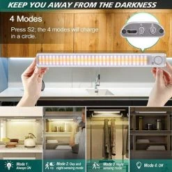 GrooFoo Lampe De Placard Detecteur De Mouvement 120 Led Sans Fil D’Éclairage Automatique Sous Les Armoires De Placard Usb Rechargeable 1800mAh Lumière D'Armoire 4 Modes Portable Veilleuse 1 Pack [Classe énergétique A+++] GrooFoo -Promos Réglette & réglette LED Boutique 66077695 3