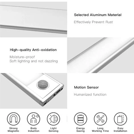OCXIN Pièces LED Sous Meuble Lumineux, Bande LED Rechargeable 30 Cm éclairage De Cuisine Avec Détecteur De Mouvement éclairage D'armoire Bande Lumineuse éclairage D'armoire Pour Cuisine, Placard, Coffre, Escalier 3 OCXIN Pièces LED Sous Meuble Lumineux, Bande LED Rechargeable 30 Cm éclairage De Cuisine Avec Détecteur De Mouvement éclairage D'armoire Bande Lumineuse éclairage D'armoire Pour Cuisine, Placard, Coffre, Escalier – Image 3