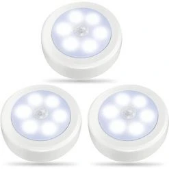 GRID COOL 3Pack Lampes LED à Détecteur De Mouvement Pour Intérieur, éclairage De Placard, Veilleuse à Piles, Lampe Murale Sans Fil Pour Escalier, Couloir, Garage, Entrée (Blanc Froid)