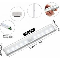 ENLENK Lot De 3 Lampe Led Detecteur De Mouvement Interieur Lumière Armoire 10 LEDs Spot Sans Fil, Lampe De Placard LED éclairage Led à Piles Avec Bande Magnétique, Veilleuse Enfant Escaliers Couloir 8 ENLENK Lot De 3 Lampe Led Detecteur De Mouvement Interieur Lumière Armoire 10 LEDs Spot Sans Fil, Lampe De Placard LED éclairage Led à Piles Avec Bande Magnétique, Veilleuse Enfant Escaliers Couloir -Promos Réglette & réglette LED Boutique 67385379 4