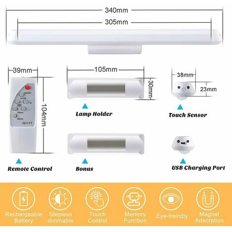 OCXIN LED Lampe Dimmable De Placard 34cm Avec Télécommande, Applique Murale Tactile Et Rechargeable, Lumière Réglette Led Ajustable Sous Meuble Cuisine Sans Fil à 3 Modes D'Eclairage 4000K-6500K 2 OCXIN LED Lampe Dimmable De Placard 34cm Avec Télécommande, Applique Murale Tactile Et Rechargeable, Lumière Réglette Led Ajustable Sous Meuble Cuisine Sans Fil à 3 Modes D'Eclairage 4000K-6500K – Image 2