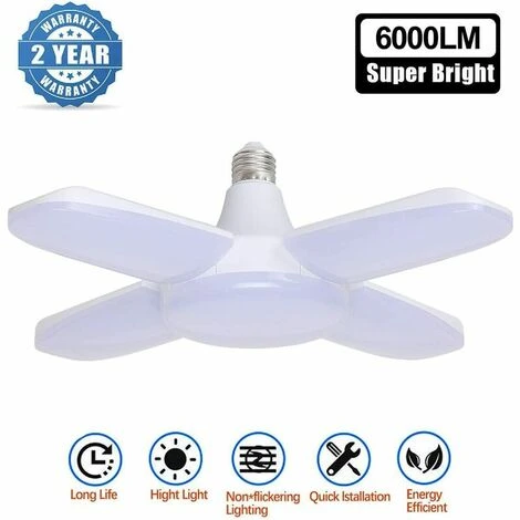 ECHOO Éclairage De Garage à LED 60W, E27 6000 Lumens Plafonnier De Sécurité,Lampe D'atelier Déformable à 4 Panneaux Ajustables,Super Brillant Lumière Du Jour Pour Garage, Entrepôt, Atelier, Gym, Cuisine 3 ECHOO Éclairage De Garage à LED 60W, E27 6000 Lumens Plafonnier De Sécurité,Lampe D'atelier Déformable à 4 Panneaux Ajustables,Super Brillant Lumière Du Jour Pour Garage, Entrepôt, Atelier, Gym, Cuisine – Image 3