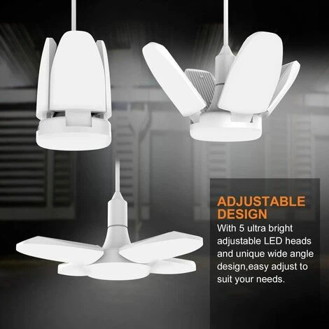 ECHOO Éclairage De Garage à LED 60W, E27 6000 Lumens Plafonnier De Sécurité,Lampe D'atelier Déformable à 4 Panneaux Ajustables,Super Brillant Lumière Du Jour Pour Garage, Entrepôt, Atelier, Gym, Cuisine 4 ECHOO Éclairage De Garage à LED 60W, E27 6000 Lumens Plafonnier De Sécurité,Lampe D'atelier Déformable à 4 Panneaux Ajustables,Super Brillant Lumière Du Jour Pour Garage, Entrepôt, Atelier, Gym, Cuisine – Image 4
