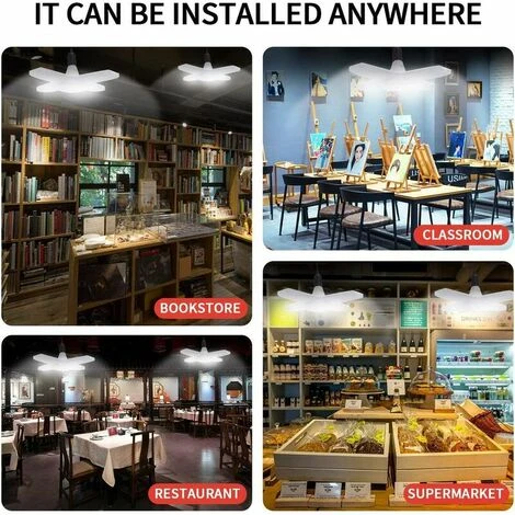 ECHOO Éclairage De Garage à LED 60W, E27 6000 Lumens Plafonnier De Sécurité,Lampe D'atelier Déformable à 4 Panneaux Ajustables,Super Brillant Lumière Du Jour Pour Garage, Entrepôt, Atelier, Gym, Cuisine 5 ECHOO Éclairage De Garage à LED 60W, E27 6000 Lumens Plafonnier De Sécurité,Lampe D'atelier Déformable à 4 Panneaux Ajustables,Super Brillant Lumière Du Jour Pour Garage, Entrepôt, Atelier, Gym, Cuisine – Image 5