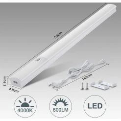 ORAYMIN Éclairage Sous Meuble Cuisine Led Avec Sans Contact, 7W 55CM 600LM 4000K Blanc Neutre Lumières D'armoire, Barre Lumineuse Sous Meuble, Lampe De Cuisine, éclairage D'armoire, éclairage D'étagère, Armoire [Classe énergétique F] - Blanc -Promos Réglette & réglette LED Boutique 68556752 3