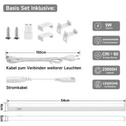 ORAYMIN LED Sous Meuble Cuisine Dimmable, Bande Led Cuisine 55 Cm 9 W 900 LM Lampe De Cuisine Sous-structure Bande Lumineuse, Lumière De Meuble LED 3000 K/4000 K/6500 K Réglable Pour Armoire, éclairage De Vitrine [Classe énergétique F] - Blanc -Promos Réglette & réglette LED Boutique 68556826 3